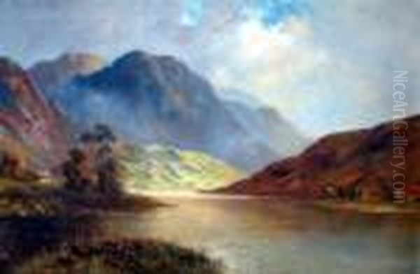 Unframed Oil On Canvas Loch Scene Signed 16 X 24in Oil Painting by Frances E. Jamieson