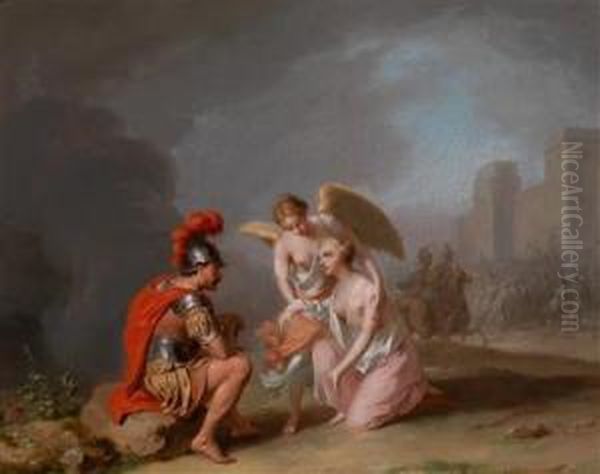 Die Verletzte Venus Und Mars Oil Painting by Franz Christoph Janneck