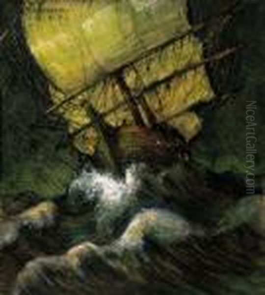 Sailing Boat, 1917 Oil Painting by Almos Jaschik