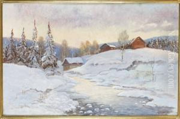 Vinterlandskap Oil Painting by Carl August Johansson