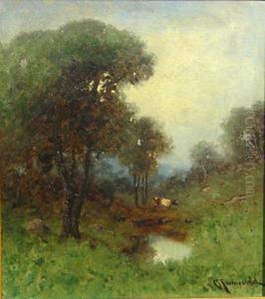 Cows By A Creek Oil Painting by Carl Henrik Jonnevold