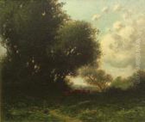 Cattle Resting In A Landscape Oil Painting by Carl Henrik Jonnevold