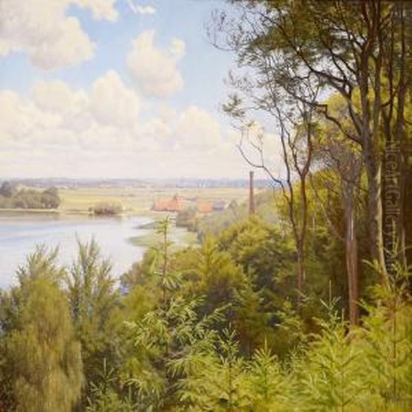 The Sanatorium Orneso,in The Background Silkeborg Oil Painting by Ludvig Kabell