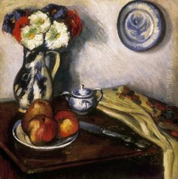 Still Life On The Table Oil Painting by Geza Kadar