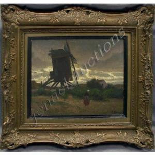 Windmill With Figure Oil Painting by Eugen Kampf