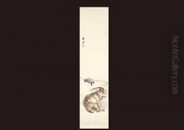 Rabbit And Turtle Oil Painting by Hashimoto Kansetsu