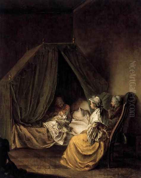The Lying-in Room (1) Oil Painting by Daniel Nikolaus Chodowiecki