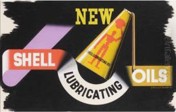 New Shell Lubricating Oils Oil Painting by Edward Mcknight Kauffer