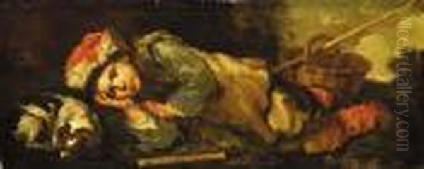 A Recumbent Shepherd Boy Oil Painting by Bernhard Keil