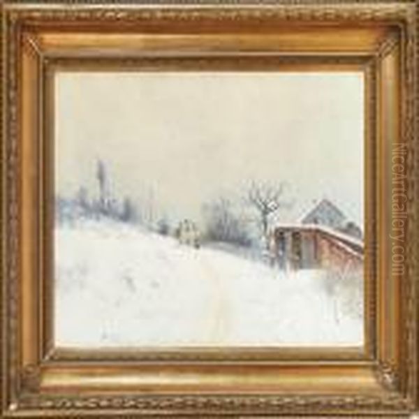 Snowscape With Houses At A Road Oil Painting by Johan Kindborg