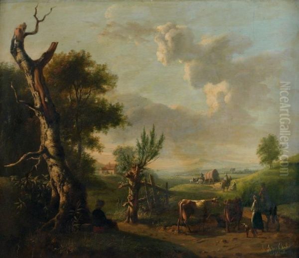Paysans Dans Un Paysage Oil Painting by Janbaptist Ii Kobell