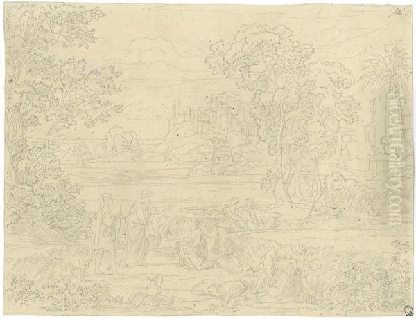 Italienische Landschaft Mit Ruth Und Boas Oil Painting by Joseph Anton Koch