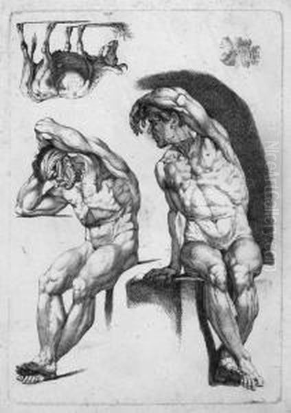 Zwei Studienblatter Mit Akten, Vieh Und Einem Knienden Jungen Madchen Oil Painting by Carl Wilhelm Kolbe