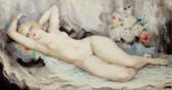 Nu Au Bouquet De Fleurs, Circa 1930 Oil Painting by Micao Kono