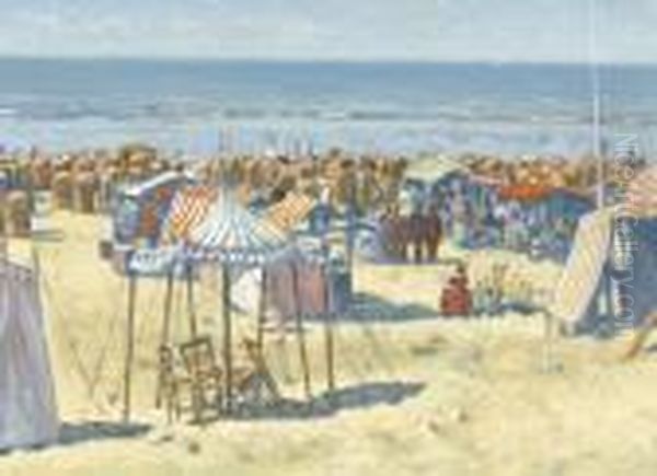Belebte Strandpartie Oil Painting by Cornelis Koppenol