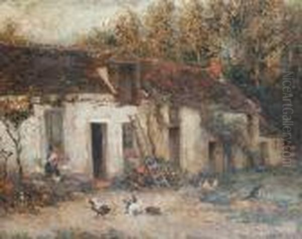 Feeding The Chickens Oil Painting by Michel Korochansky