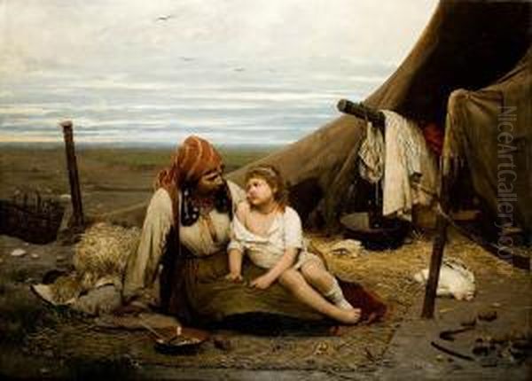 Cyganska Rodzina Oil Painting by Anton Kozakiewicz