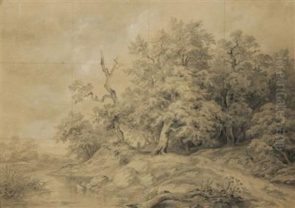 A Landscape With Figures Oil Painting by Josef Kriehuber