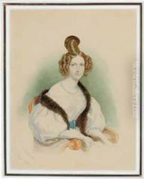 Bildnis Einer In Einem Lehnsessel Sitzenden Jungen Dame Oil Painting by Josef Kriehuber