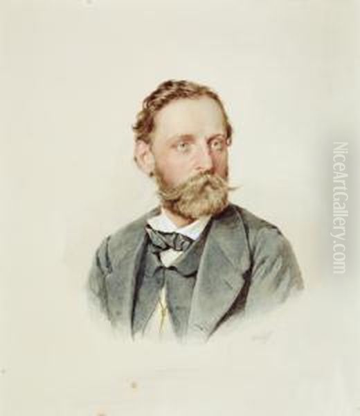 Ritratto A Mezzo Busto Di Signore Barbuto Dai Capelli Biondi Oil Painting by Josef Nikolaus Kriehuber