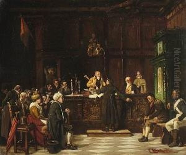 Die
 Gerichtsverhandlungen. Oil Painting by Carl Kronberger