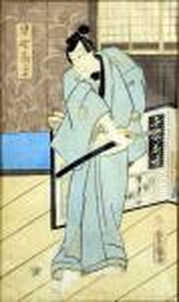 Acteur De Theatre Oil Painting by Gototei Kunisada