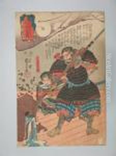 Combats Odai Yorisada Casse Une Jarre A Sake Oil Painting by Kuniyoshi