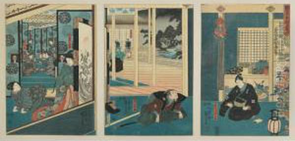 First Act Of Kanadehon Chushingura Oil Painting by Kuniyoshi