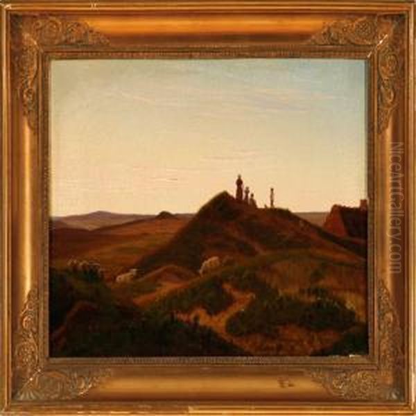 Children On A Hill In The Evening Sun Oil Painting by Vilhelm Peter C. Kyhn