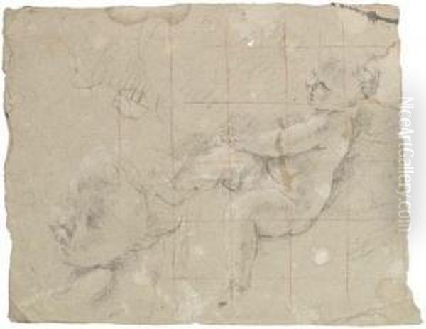 Black And White Chalk On Brown Paper, Squared In Red Chalk,watermark Three Crescents Oil Painting by Giovanni Lanfranco