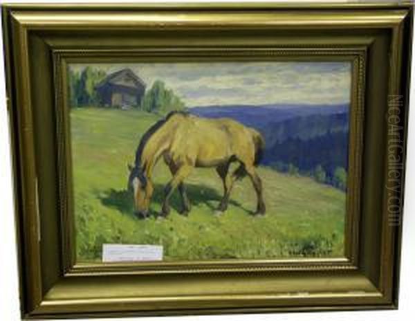 Betande Hast. Oil Painting by Alexander Langlet