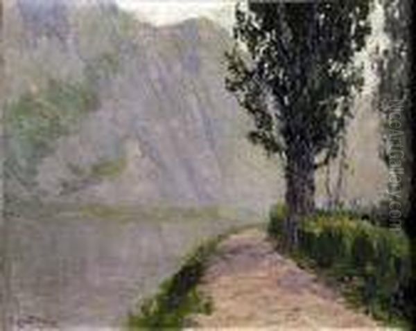 [vallee De La Meuse]. Toile Marouflee, Signee En Bas A Gauche. Oil Painting by Fernand Lantoine