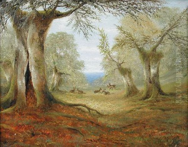 Reddeer In A Forest Clearing Oil Painting by Cecil Gordon Lawson