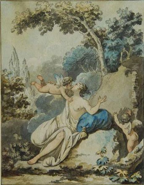 Venus Y El Amor Oil Painting by Jean Jacques Francois Le Barbier