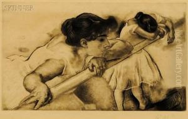 En Nage Oil Painting by Louis Auguste M. Legrand