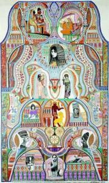 Sans Titre,1948 - Deesse Nut Xviii , Ramses Ii Faisant Une
 Offrande, Xixe Dynastie. Oil Painting by Augustin Lesage
