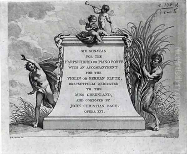 Frontispiece for six sonatas by John Christian Bach dedicated to Miss Greenland Oil Painting by Giovanni Battista Cipriani