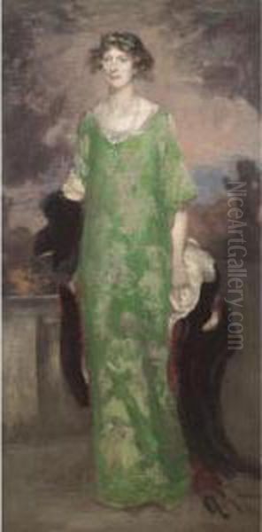 Portrait Of The Artist's Wife In Green Oil Painting by Edward Barnard Lintott