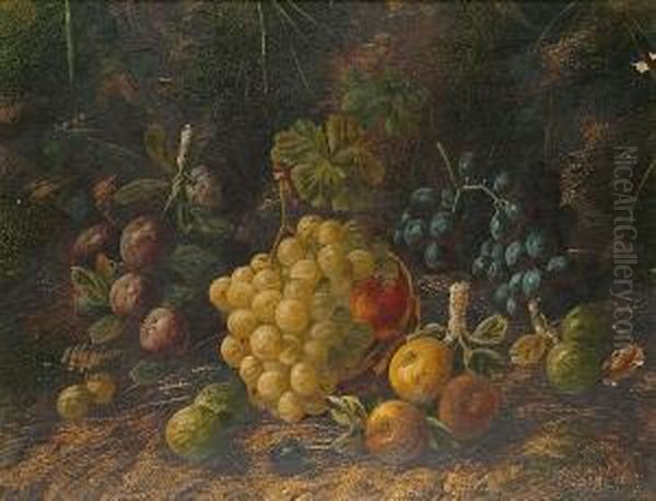 Still Life Of Primroses, Other 
Wild Flowers And A Bird````s Nest On A Mossy Bank; And A Companion Of 
Fruit Oil Painting by Horace Mann Livens