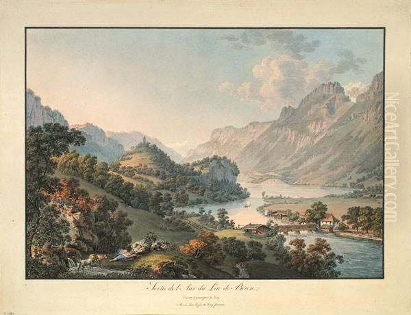 Sortie De L'aardu Lac De Brienz Oil Painting by Gabriel I Lory