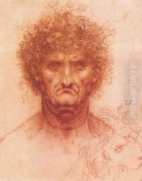 Old man with ivy wreath and lion's head Oil Painting by Leonardo Da Vinci