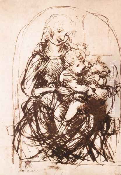 Study Of The Madonna And Child With A Cat Oil Painting by Leonardo Da Vinci
