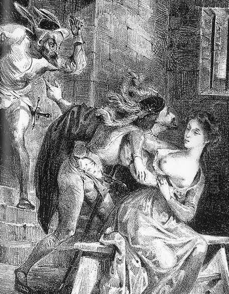 Faust with Margarete in Prison (detail) 1828 Oil Painting by Eugene Delacroix