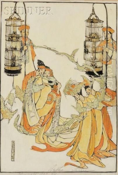 Butterfly Dance Oil Painting by Bertha Boynton Lum