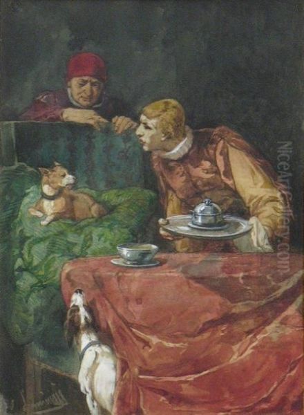 La Soupe Des Chiens Oil Painting by Evariste Luminais