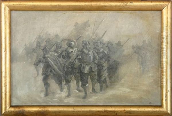A Group Of Soldiers Oil Painting by Anker Lund