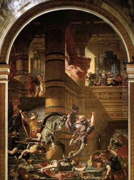 Heliodoros Driven from the Temple Oil Painting by Eugene Delacroix