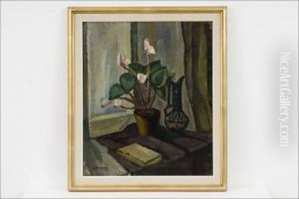 Asetelma Ikkunalaudalla - Stilleben Pa Fonsterbradet. Oil Painting by Arvo Makkonen