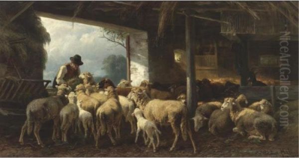 Feeding The Sheep Oil Painting by Christian Friedrich Mali