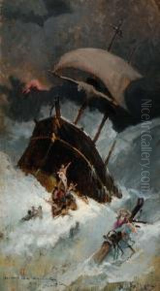 Scena Dinaufragio Oil Painting by Ugo Manaresi